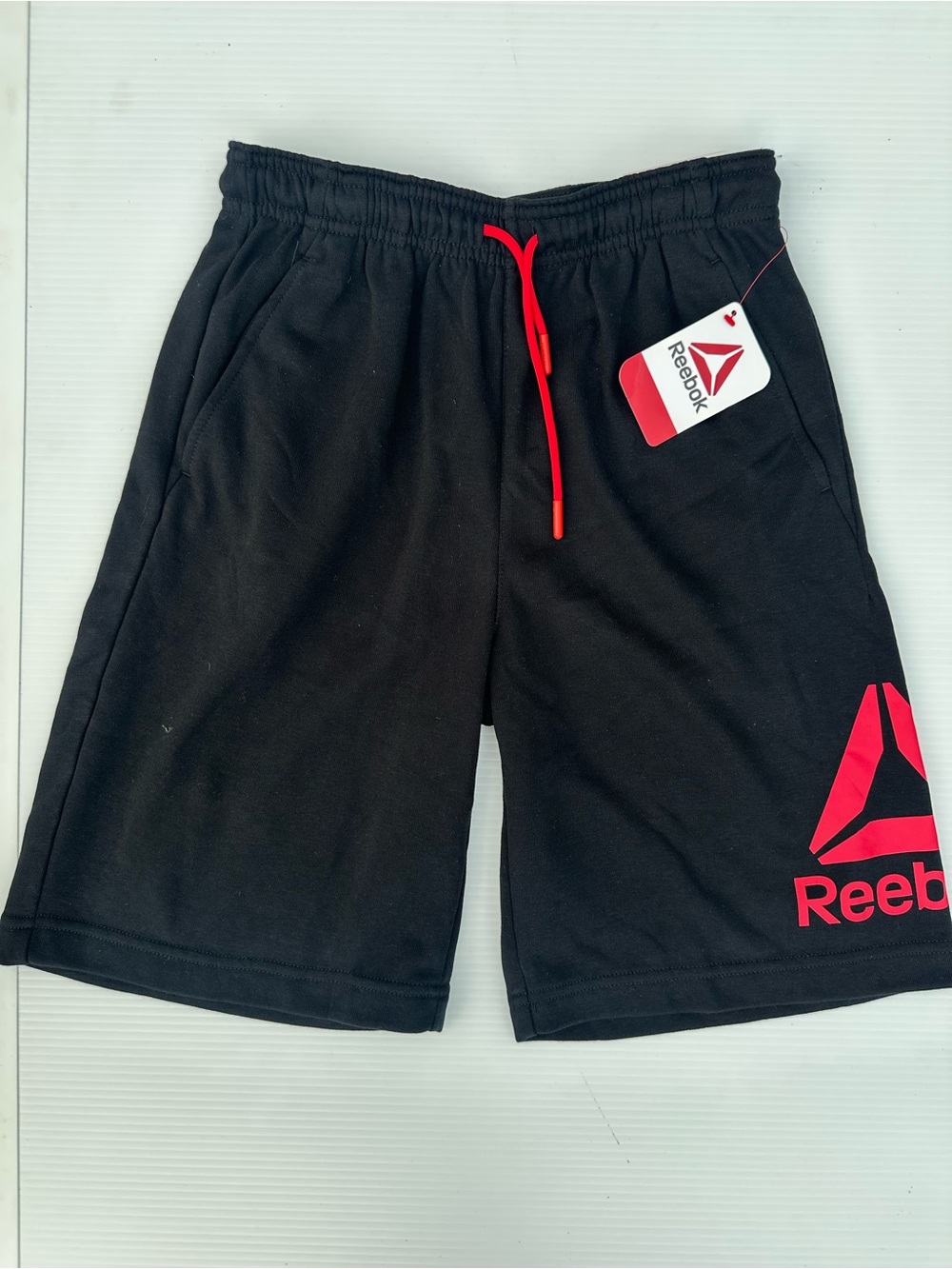 Reebok Boys Classic Shorts Size L 10-12 Black Red Logo NWT Drawstring
